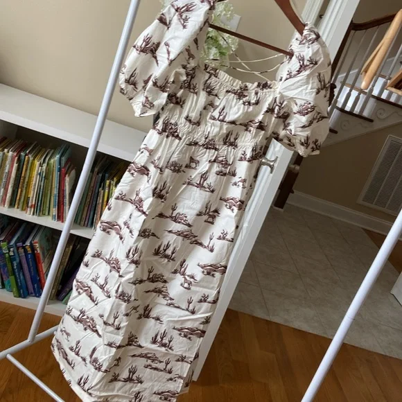 MANGO cactus print puff sleeve long dress blogger fave zara competitor - Picture 5 of 10